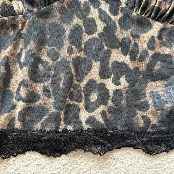 Forever 21 Leopard Animal Print Black Lace Trim V-Neck Cami Tank Top Camisole L - Picture 6 of 12